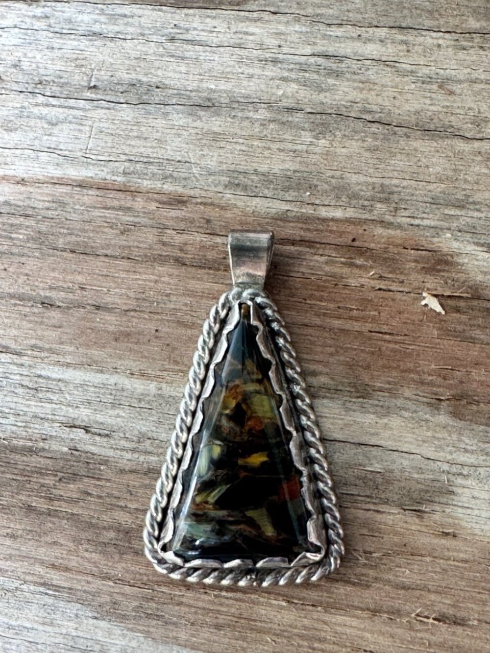 Sterling Silver Pendant Unisex 7.59g Pietersite Triangular Cabochon Artisan - Picture 8 of 8